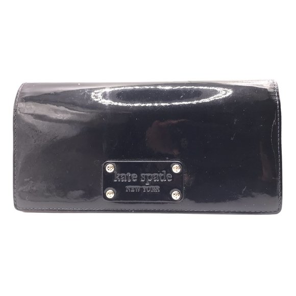 KATE SPADE Black Patent LEATHER Slender Bi-Fold Wallet! - Picture 1 of 5